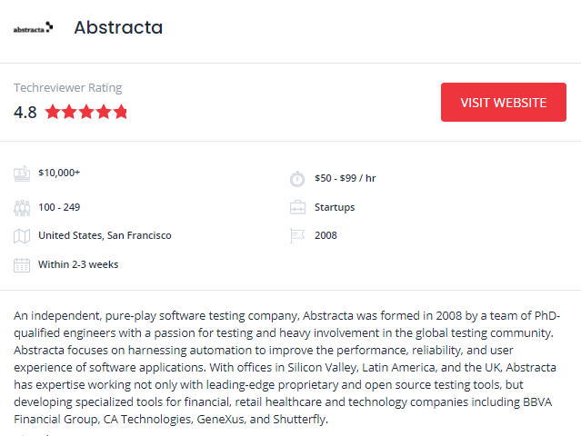 Abstracta ha sido incluida en el Top compañías de QA y Testing de Software por Techreviewer en 2021